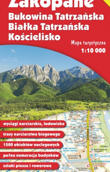 Mapa. Zakopane, Bukowina Tatrzańska, Białka Tatrzańska i Kościelisko 1:10 000
