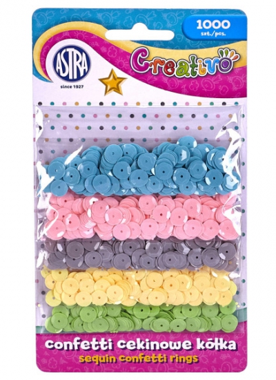 Confetti cekinowe kółka na blistrze mix 5 kolorów intensywnych 1000 sztuk